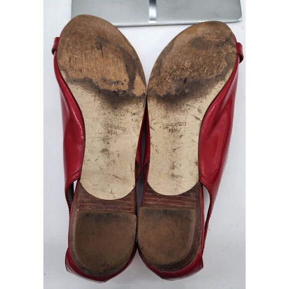 Nine West Red Peep Toe Slingback Flats 8M - Picture 7 of 10